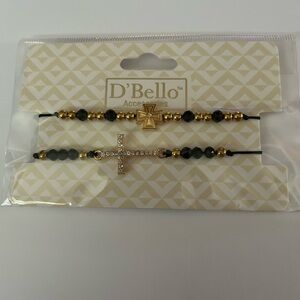 Black & Gold Cross Beaded Bracelet Set